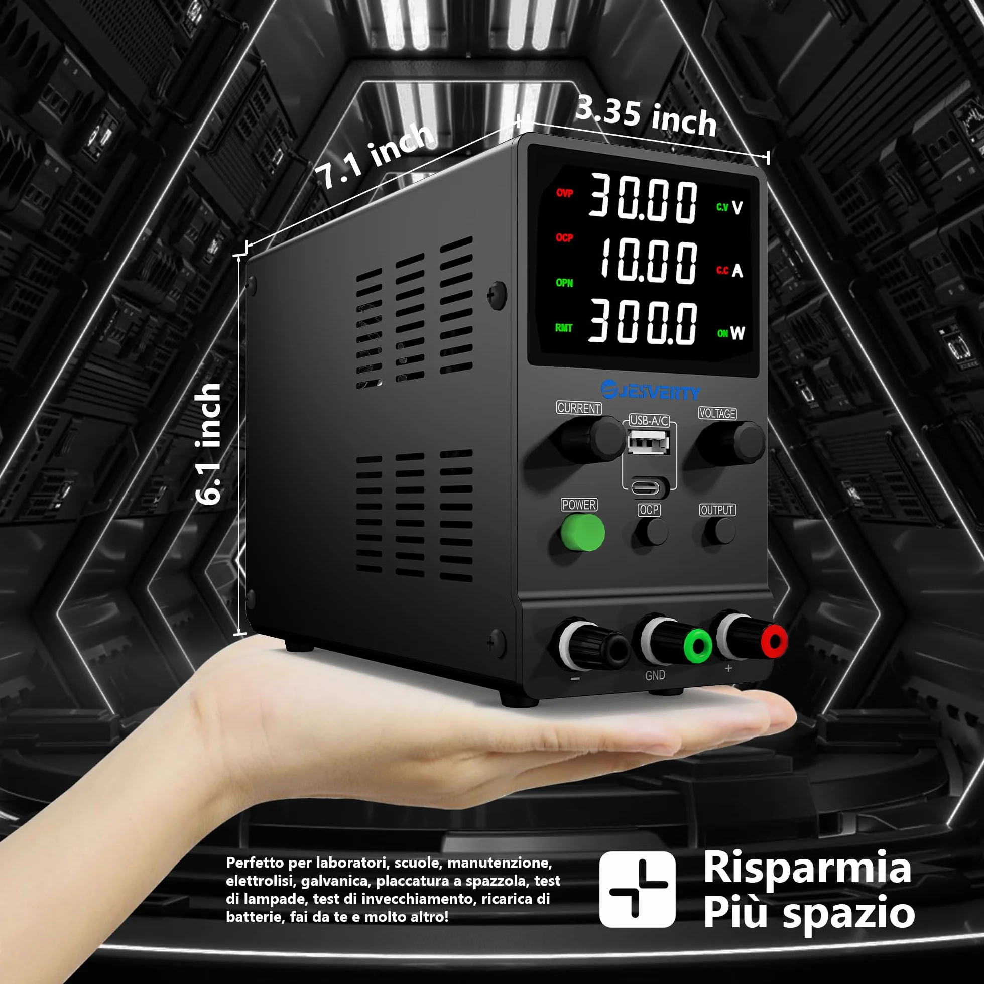 Alimentatore da banco regolabile 0-30V 0-10A SPS-3010M con ricarica rapida USB Type-C 20W