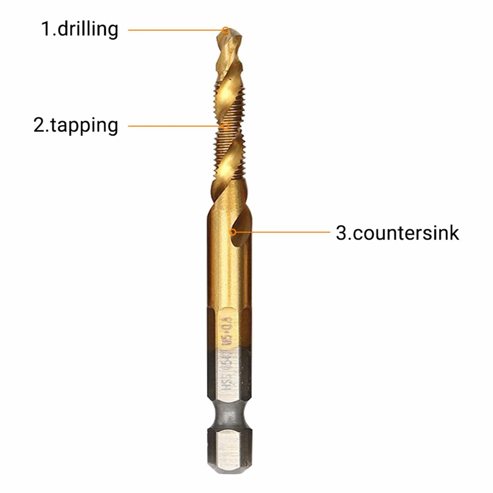 Set di 6 punte per trapano e maschiatura, filettatura metrica M3-M10, codolo esagonale 6 mm HSS placcato in titanio
