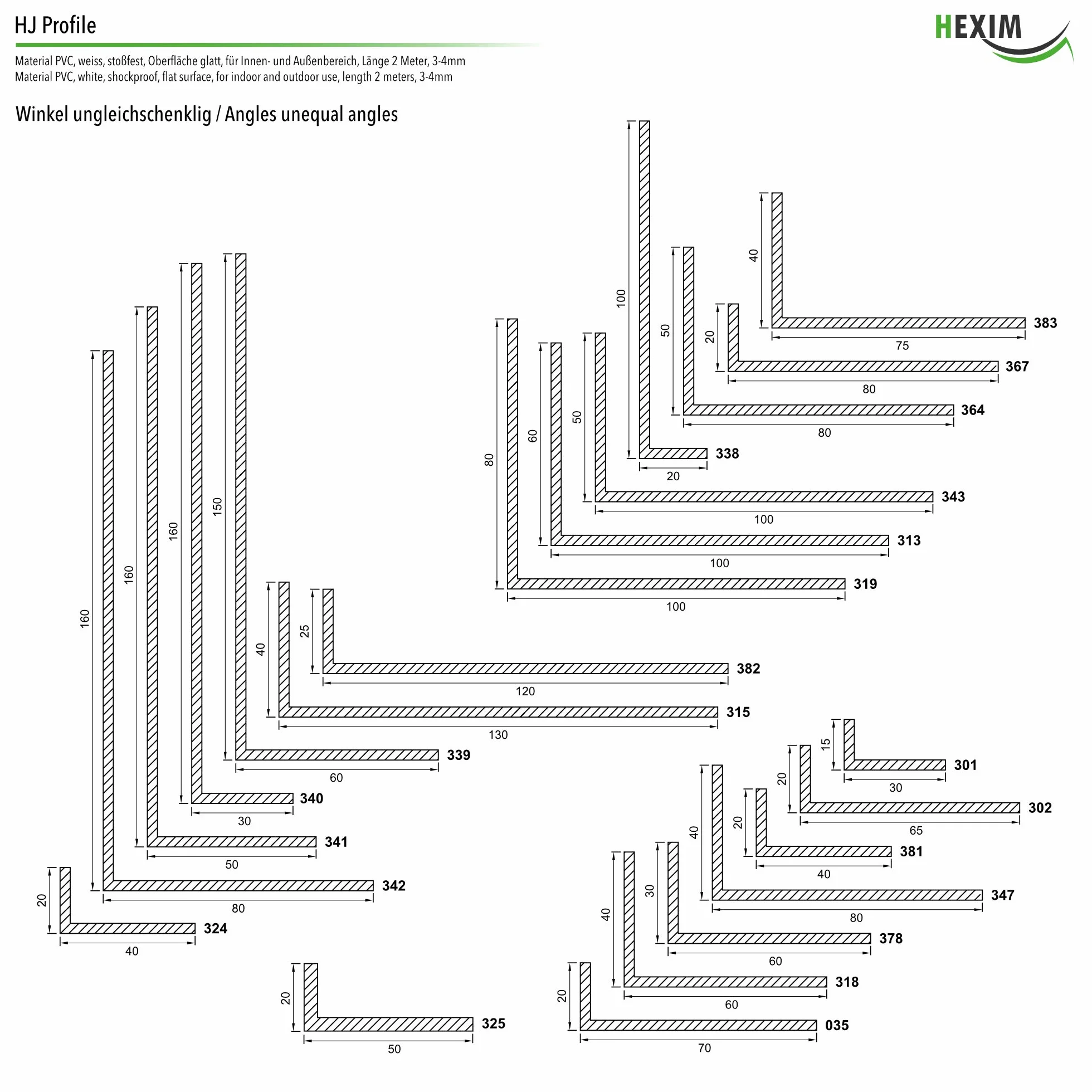 Profili d'angolo in PVC HJ 324 2m Angolo disuguale 3-4mm