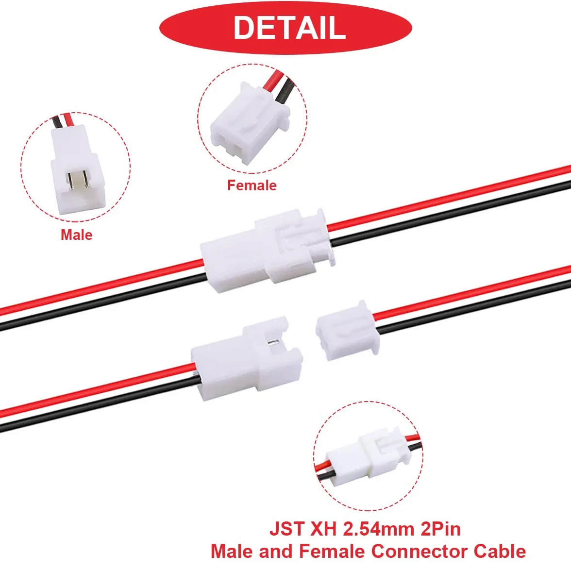 10 paia di cavi JST XH 2,54 mm 2 pin maschio e femmina con UL1007 22AWG 100 mm rosso nero cavo connettore filo e tubo termorestringente per minuscole prese terminali batteria drone luce