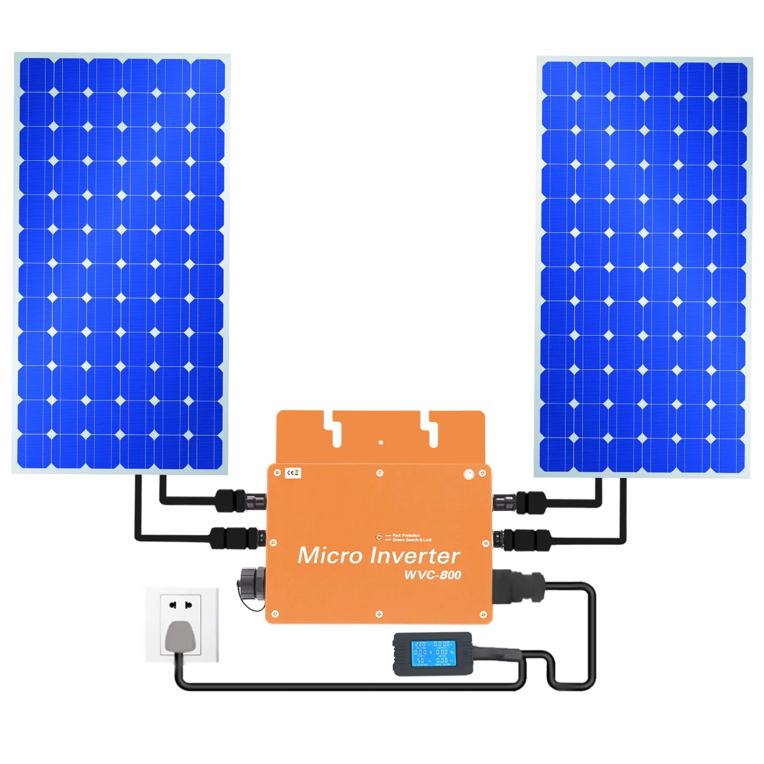 Microinverter 800 W per centrali elettriche da balcone, schermo LCD, inverter solare 22-50 VDC, uscita 230 V AC per uso domestico e commerciale, alloggiamento in alluminio
