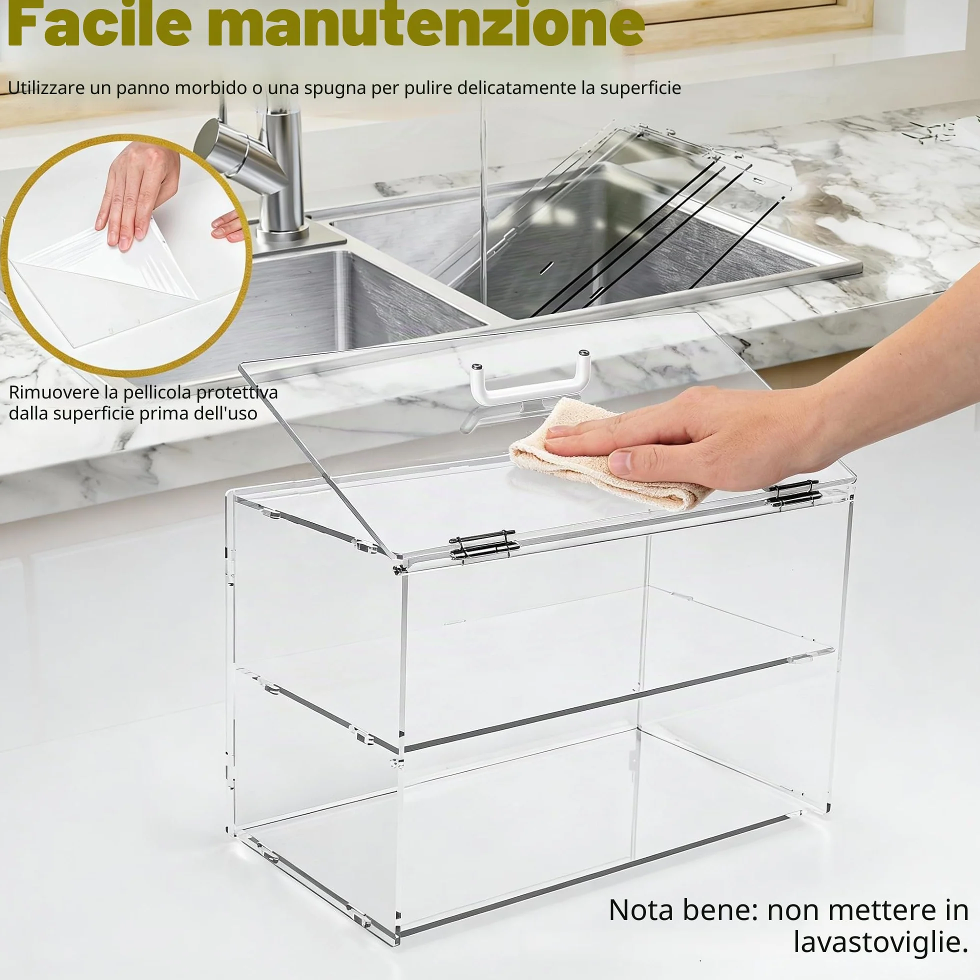Vetrina a 2 ripiani per panetteria con sportello posteriore di sollevamento, vetrina per pasticceria, piano di lavoro da cucina, vetrina per alimenti in acrilico trasparente, mantiene freschi