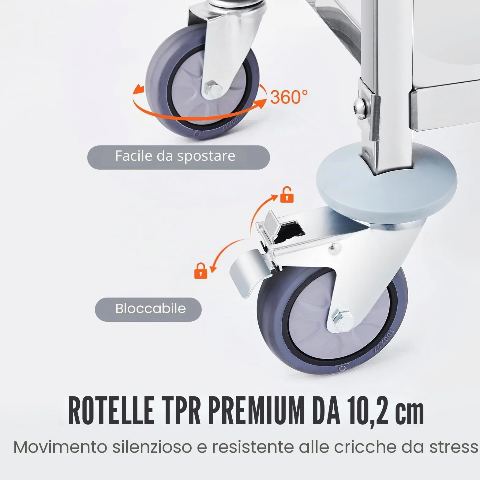 VEVOR Carrello da Laboratorio in Acciaio Inox 3 Ripiani 100 kg 740x396x860 mm