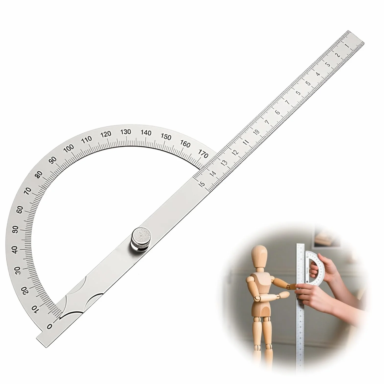 Goniometro digitale ad angolo falso squadro, realizzato in acciaio inossidabile, 0-180°, 15 cm portatile, adatto per la produzione di fai da te, la lavorazione del legno, la casa