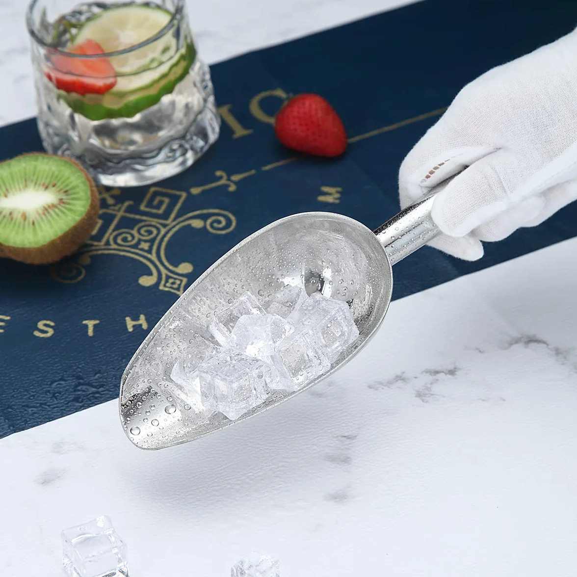 Berglander Paletta per ghiaccio 6 OZ, paletta per ghiaccio in metallo per macchina per il ghiaccio, multiuso per paletta per alimenti per feste da bar in cucina
