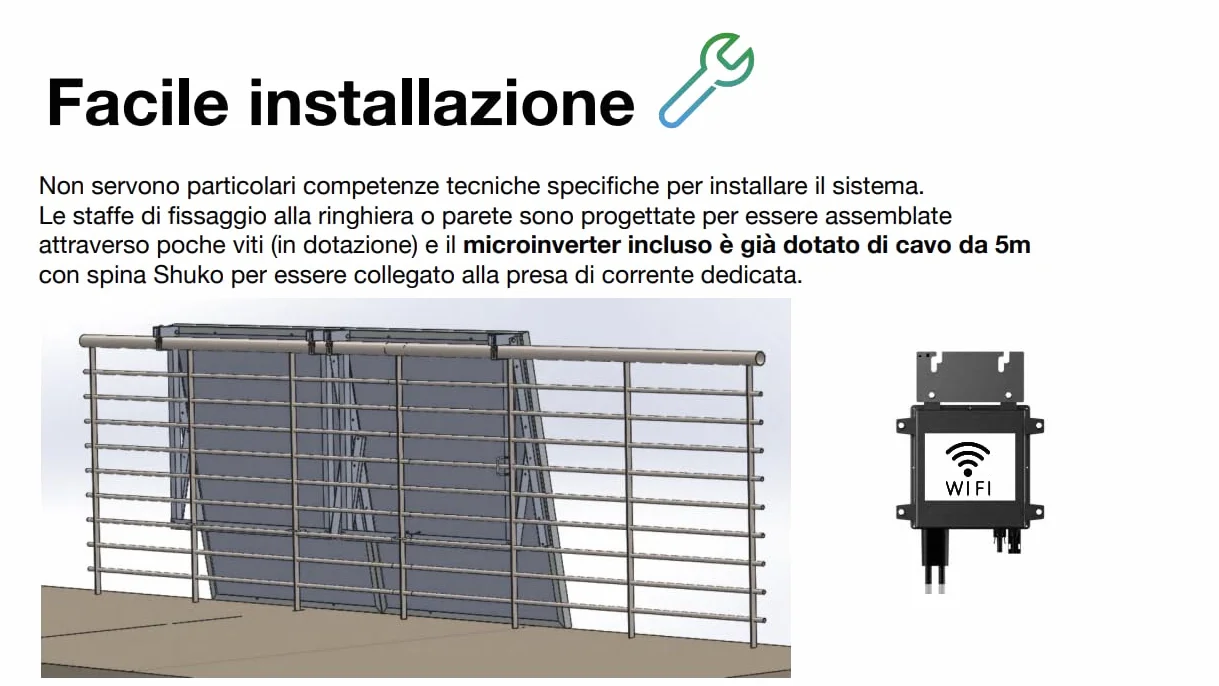 PnP 3.5 Kit Fotovoltaico da Balcone 350W – Plug & Play con 2 Pannelli Solari, Microinverter Wi-Fi 350W, Supporto Universale Regolabile e App Monitoraggio