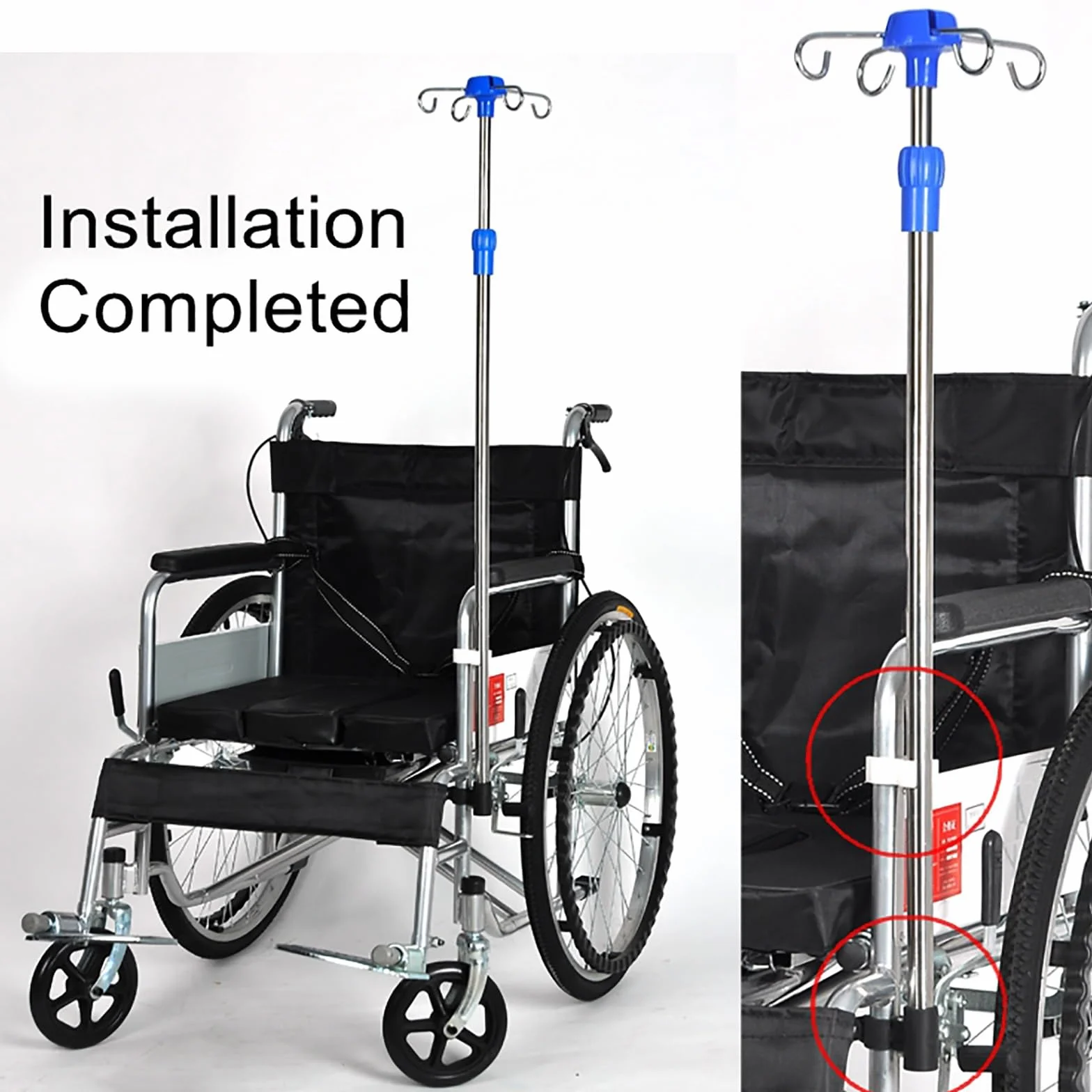 Asta per Flebo per Sedia a Rotelle 4 Ganci Portaflebo per Sedia a Rotelle Asta Portaflebo Telescopica Regolabile in Altezza