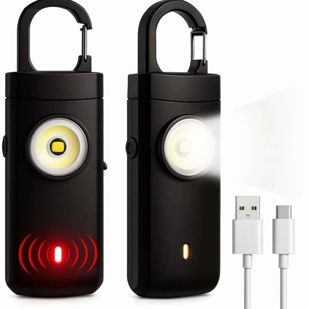 Allarme tascabile potente, allarme anti aggressione ricaricabile per sicurezza d’emergenza da 130 decibel, con luci SOS, ricarica USB Type-C, leggero, protezione per bambini, donne e persone anziane