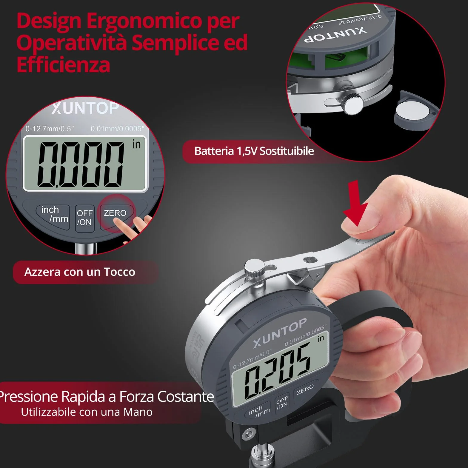 Spessimetro Digitale 0-12,7mm 0,01mm Display LCD Calibro Elettronico con Auto-Spegnimento