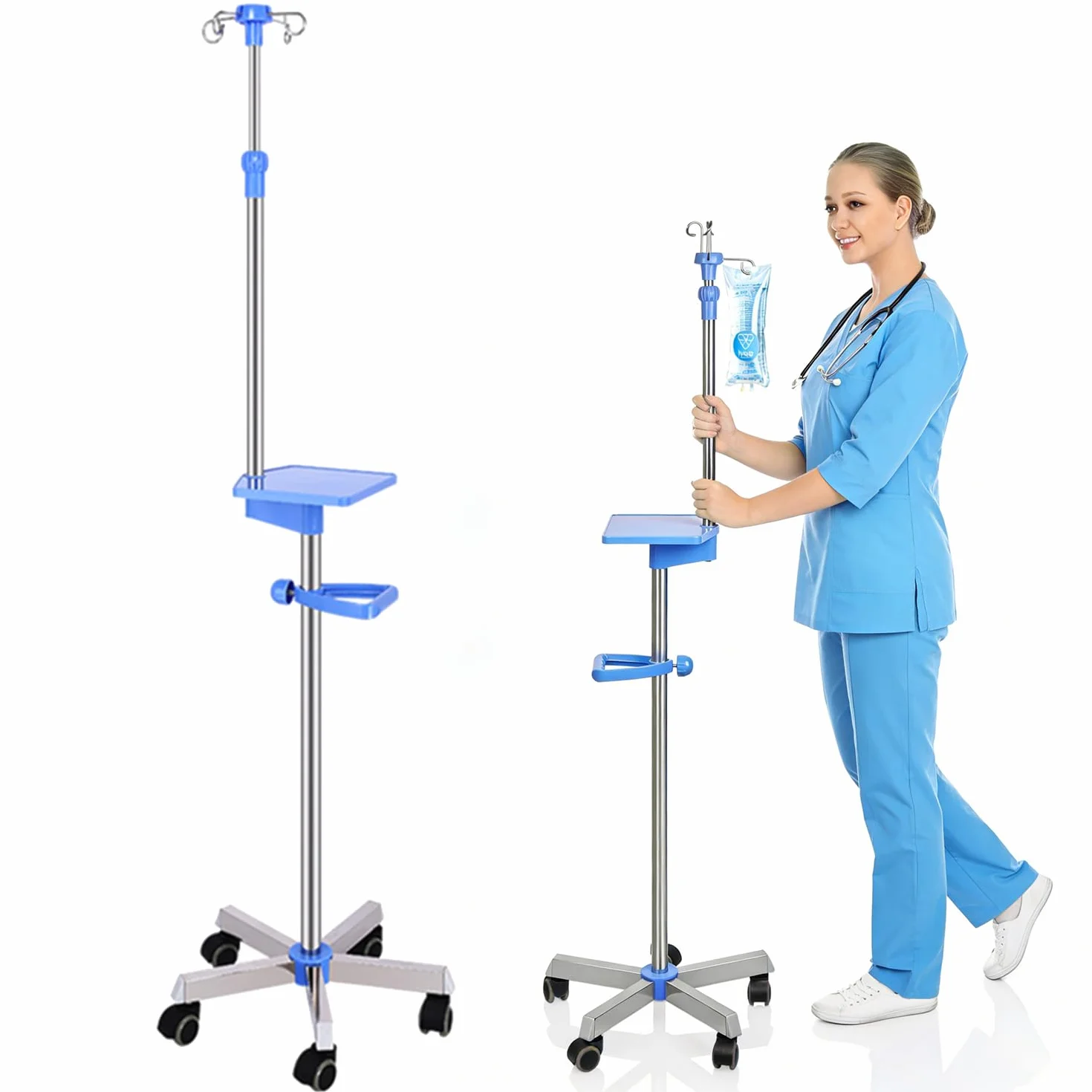Supporto per infusione con ruote, pieghevole IV, supporto portatile IV, adatto per ospedali e assistenza domiciliare