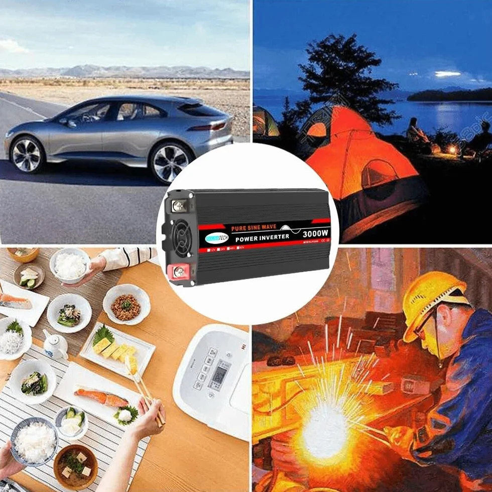 Soluzione energetica sostenibile Inverter a onda sinusoidale pura da 3000 W, ideale per avventure all'aperto (24 V 220 V)