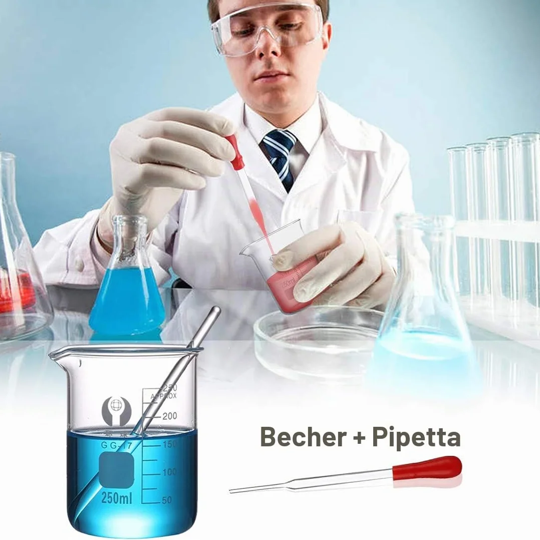 JESSTOLO 50ml Erlenmeyer Becher Cilindro Graduato Vetro Borosilicato con Contagocce Spazzolini Barra Agitazione