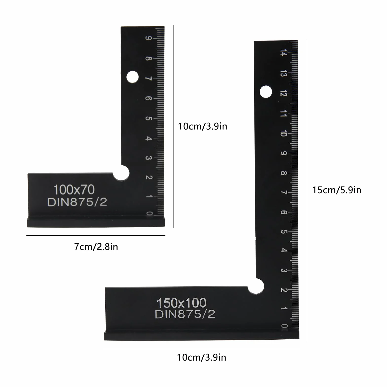 Squadra da Falegname 90° Metallo 100x70mm 150x100mm Set 2 Pezzi