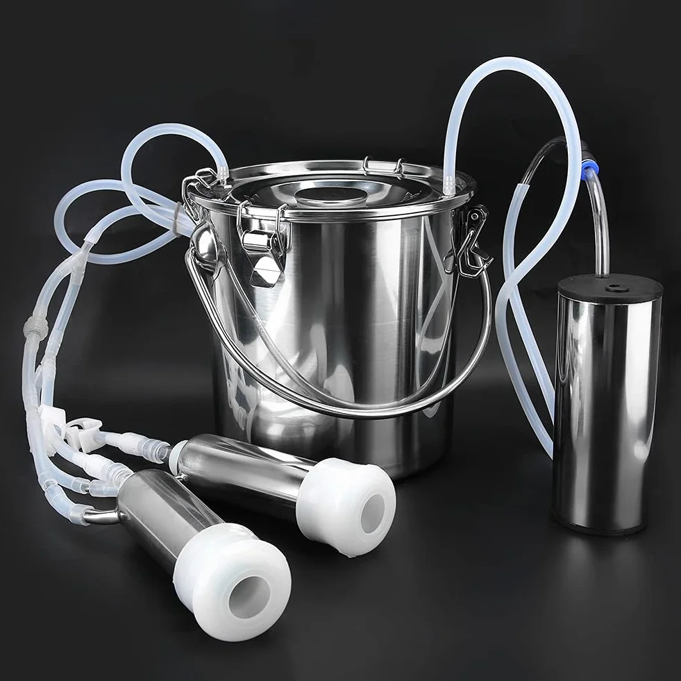 Tnfeeon Mungitrice Elettrica per Mucche, Pompa a Vuoto con Pulsazione Regolabile, Secchio in Acciaio Inox 5L, Portatile, Spina EU