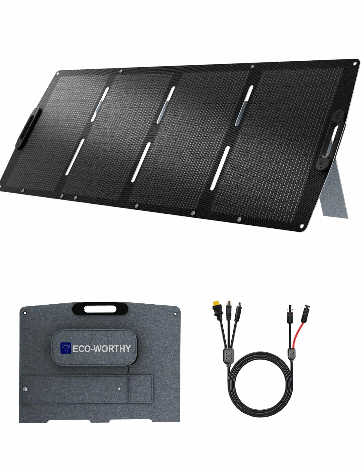 ECO-WORTHY Pannello Solare Portatile 200W, XT60, Rack in un Unico Pezzo, ETFE, Silicio Monocristallino, Fino al 23% di Efficienza per Stazioni di Alimentazione, RV, Esterni, Campeggi, Giardini