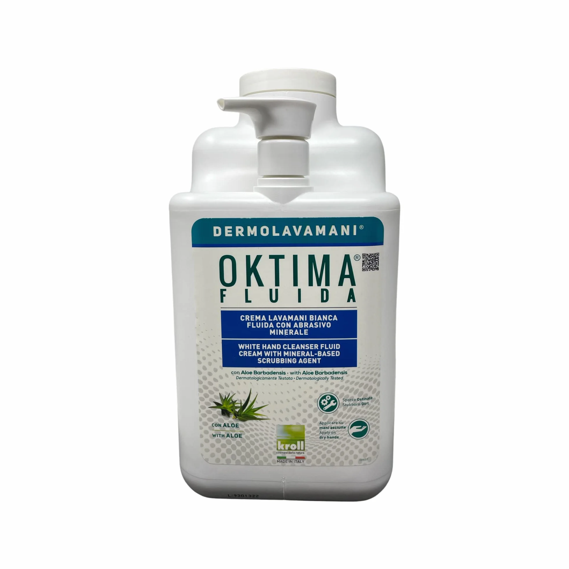 RucCosmetics "linea Dermolavamani®" OKTIMA® FLUIDA Crema Lavamani Bianca Fluida con Abrasivo Minerale, Aloe Barbadensis e dosatore, per sporchi ostinati (Tanica lt 5 c/dos)