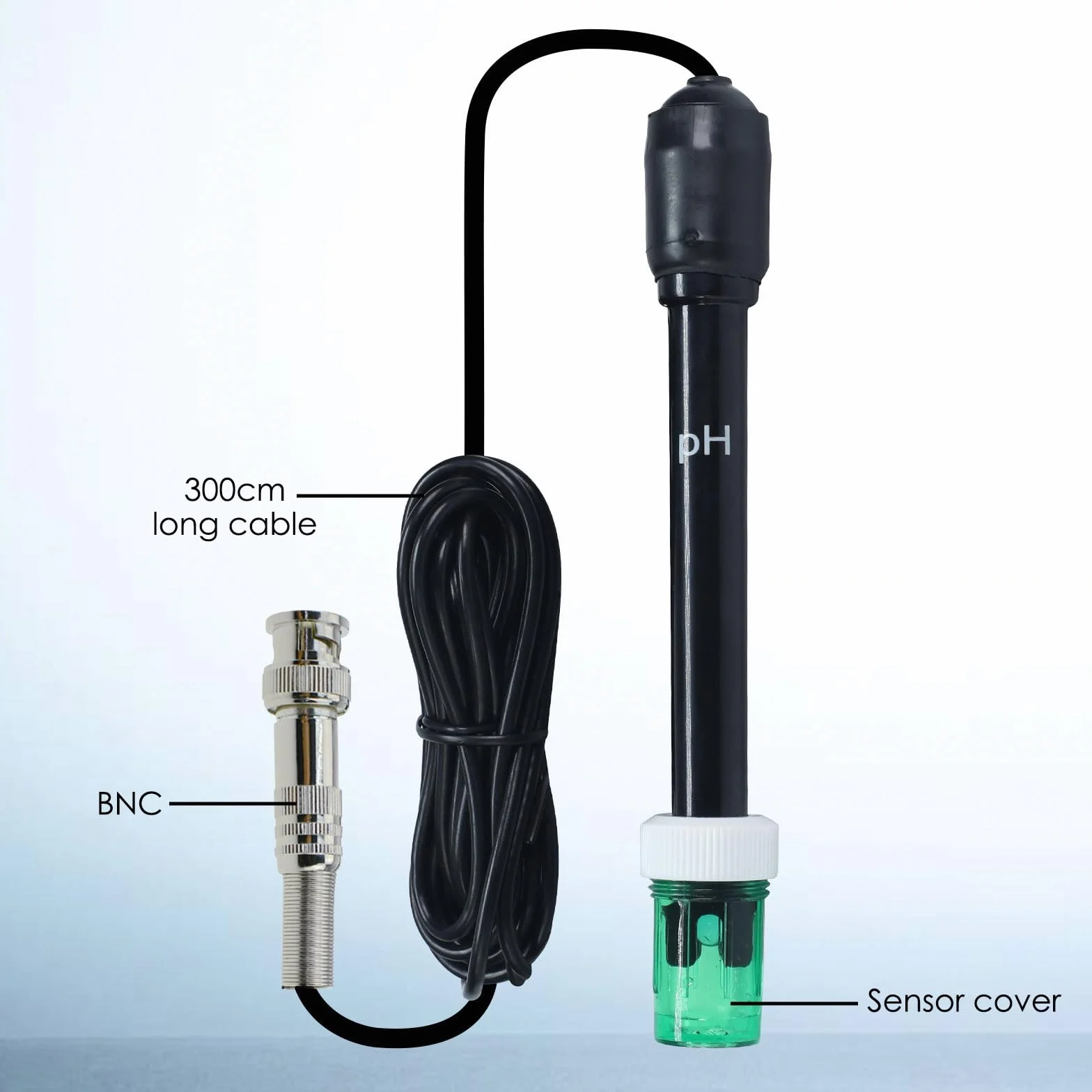 Sonda elettrodo pH sostituibile con connettore BNC - Cavo lungo 300 cm - Include polvere per calibrazione - Per pH metri, controller, test acque, laboratori, piscine e spa