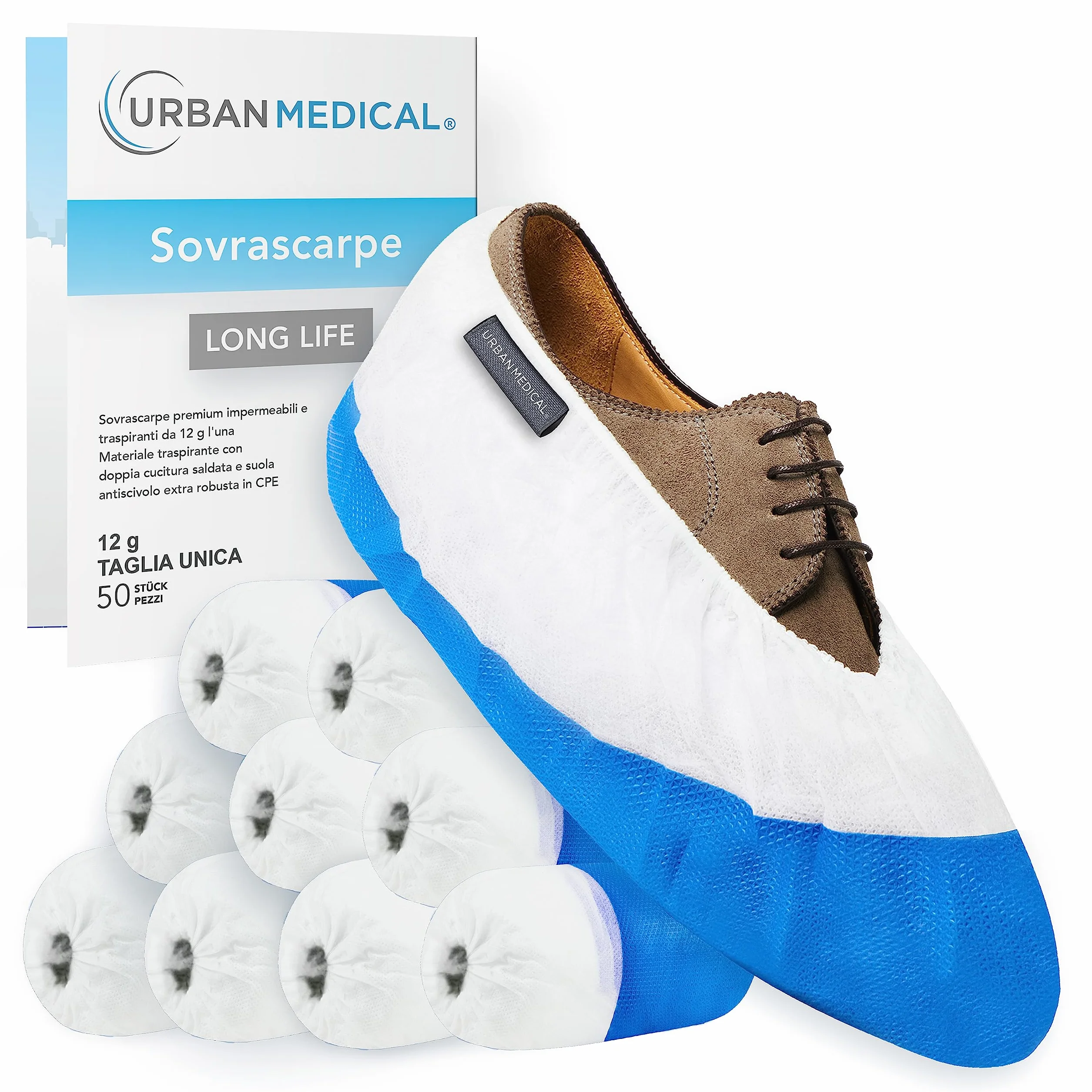 Copriscarpe Extra Forti Monouso Riutilizzabili 12 g Suola Antiscivolo Impermeabile Antistrappo Sovrascarpa Onesize