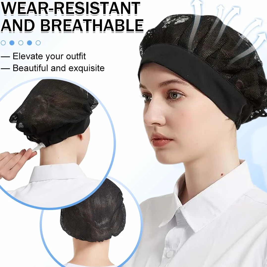 Cappello da Cuoco 4 PCS Cuffia Cucina Regolabile Retina per Capelli Riutilizzabile Berretto Ristorante Bianco e Nero