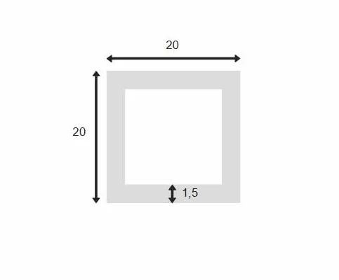 Tubo quadrato in acciaio inossidabile 304L 20x20x1,5 mm 1.000 mm
