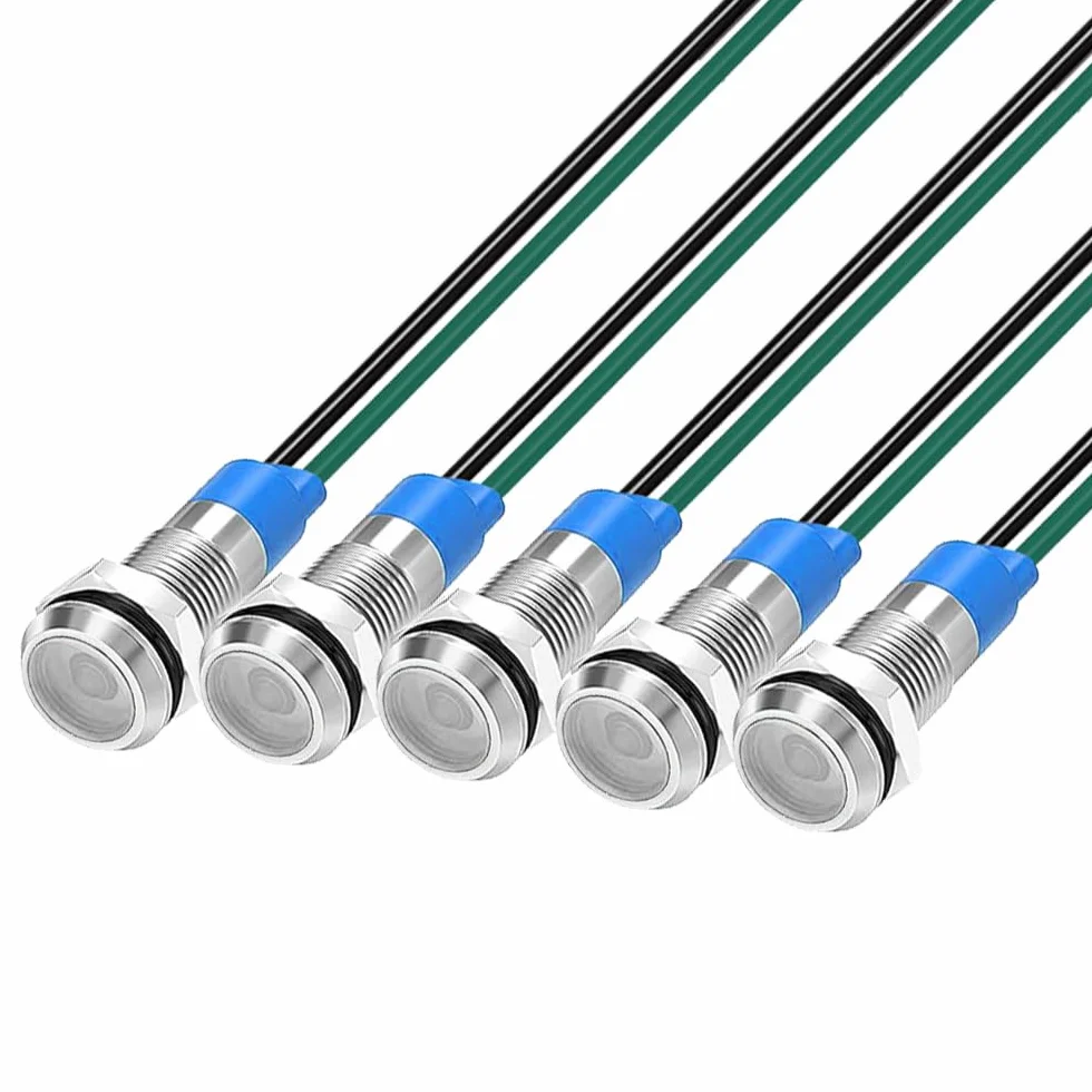 Gebildet 5pcs 6mm 3V-4.5V-5V-6V-7.5V-9V LED Indicatore Luminoso in Metallo Lampada di Segnalazione Impermeabile con Filo (Bianco)
