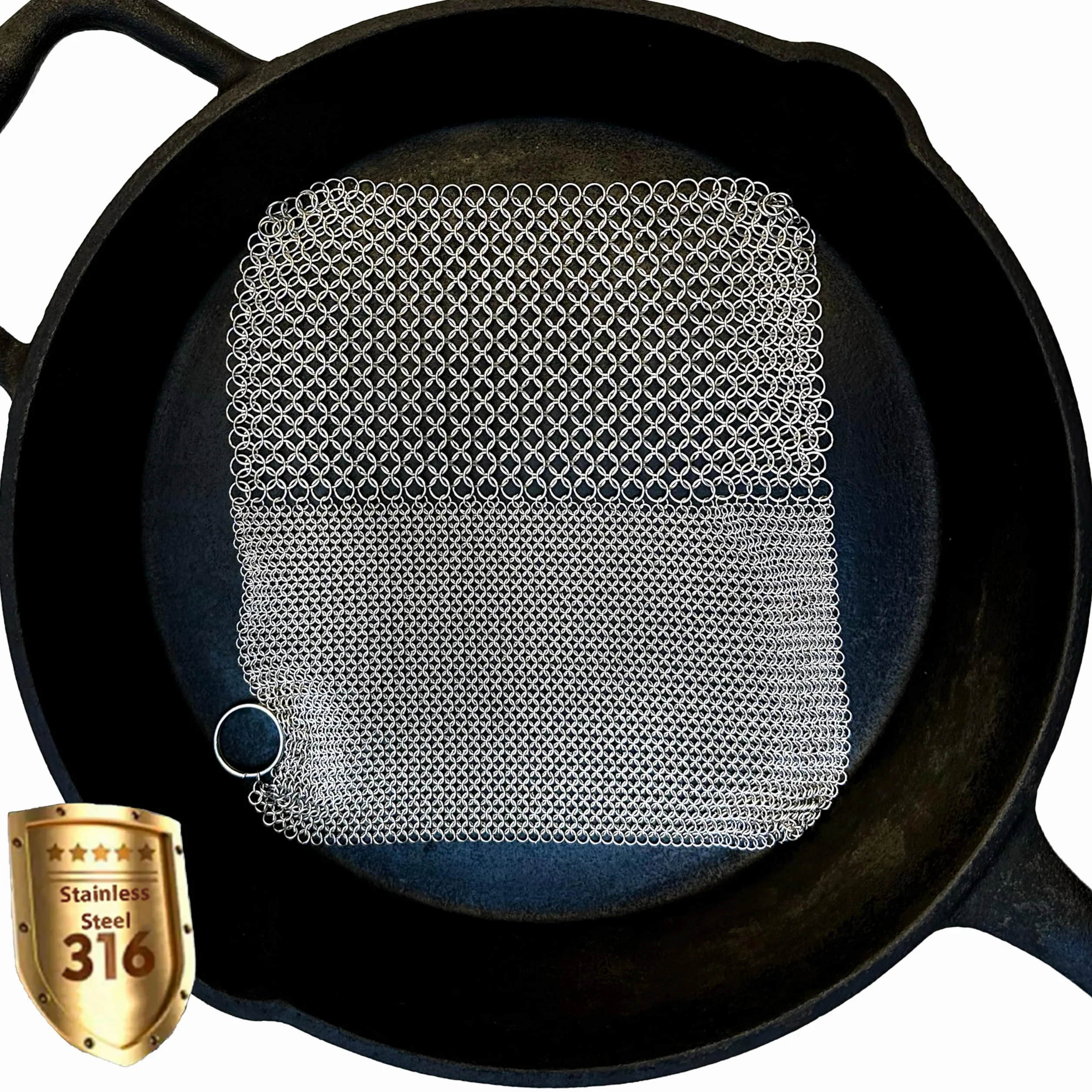 Scrubber in ghisa con anelli sottili saldati per tazze, padelle e ghisa (18 cm, 2 in 1)