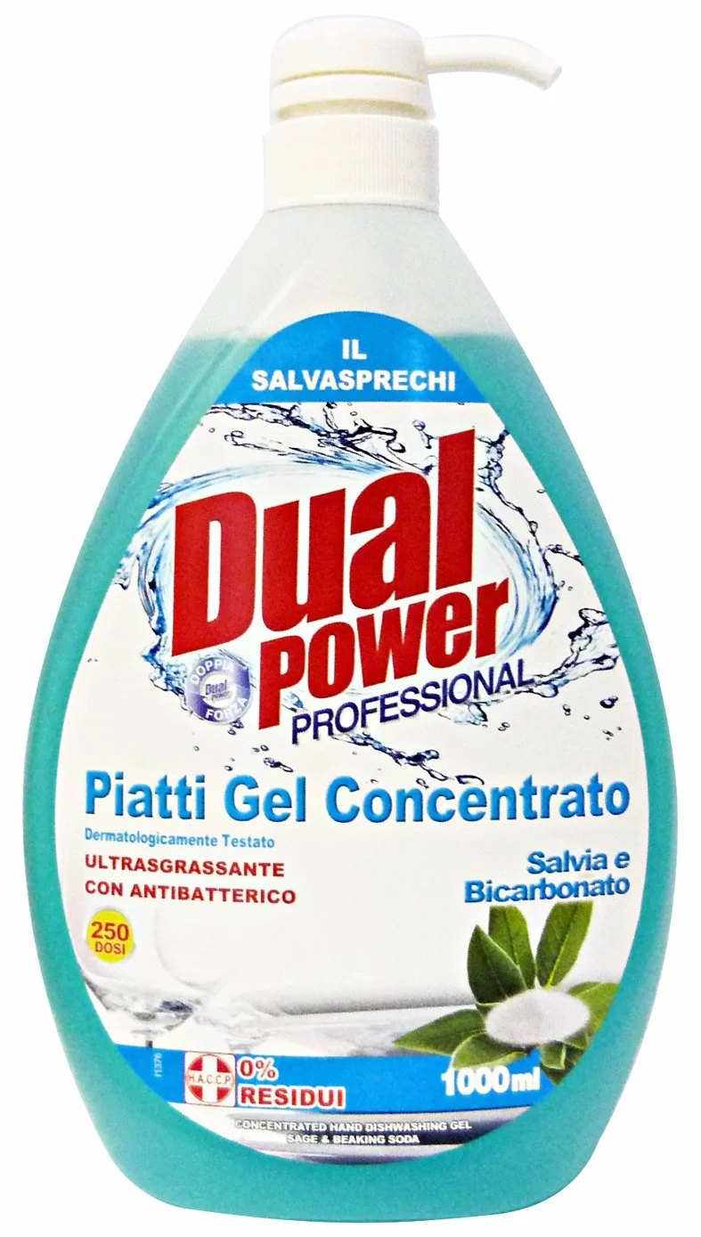 Set 6 DUAL POWER Piatti Concentrato 1 Lt Salvia/Bicarbonato Detersivo Detergente