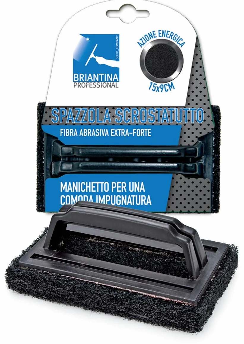 La Briantina Spazzola Scrostatutto con Impugnatura, Fibra Abrasiva Forte per Incrostazioni Ostinate, 15x9 cm - h 7 cm