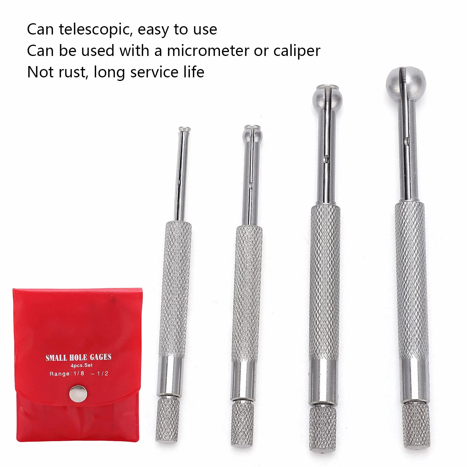 Calibro per Fori 4PCS Calibro Telescopico Calibro a Sfera Completo Set di Alesametri 3‑13 Mm per Misurazione di Scanalature di Fessure per Piccoli Fori