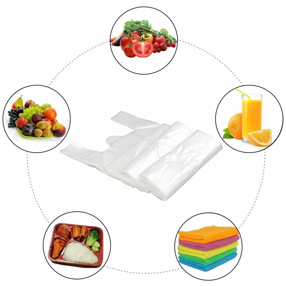 200 pz Sacchetti Trasparenti in Plastica con Manici Gilet Stile Sacchetti Buste per Spesa Nuovi Materiali riutilizzabile - 30 * 45cm