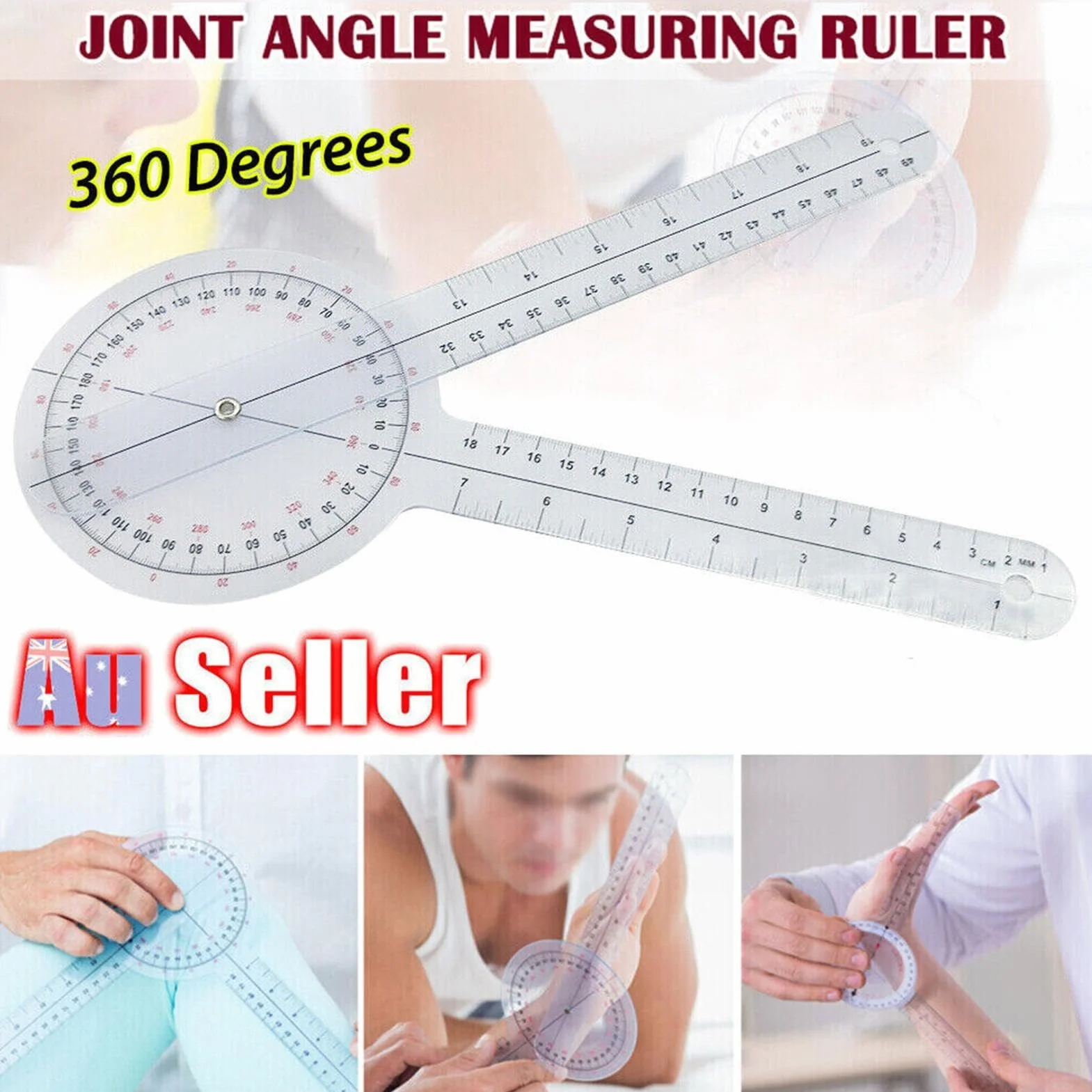 Goniometro da 30,5 cm, goniometro da 30,5 cm, goniometro fisico professionale, angolo fisico a 360 gradi, righello per articolazioni del ginocchio, gomito, spalla o anca