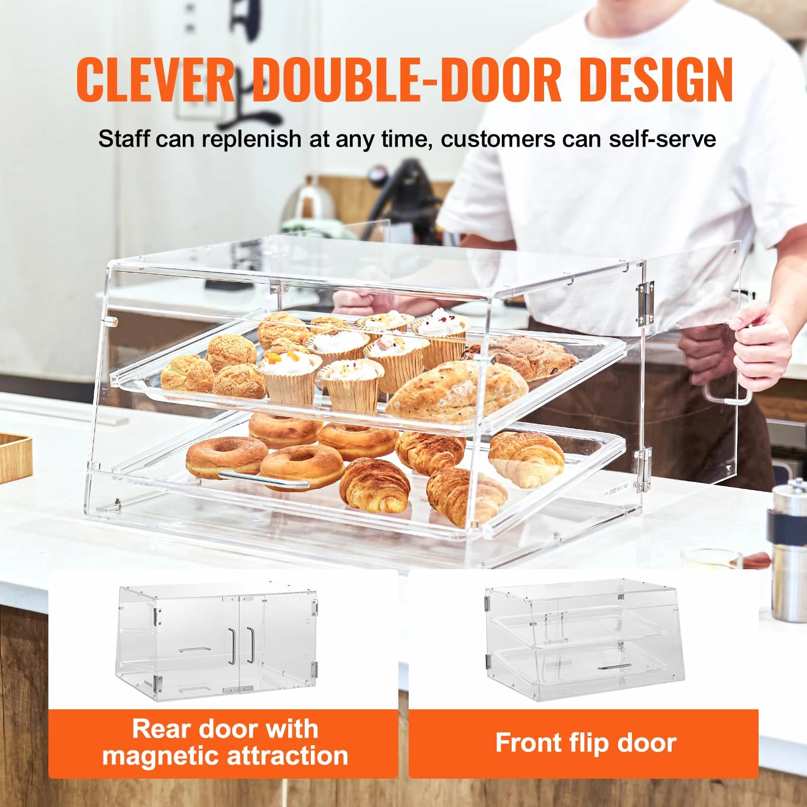VEVOR Espositore per Pasticceria 2 Ripiani Acrilico Trasparente 510x350x35 mm Vetrina da Panificio