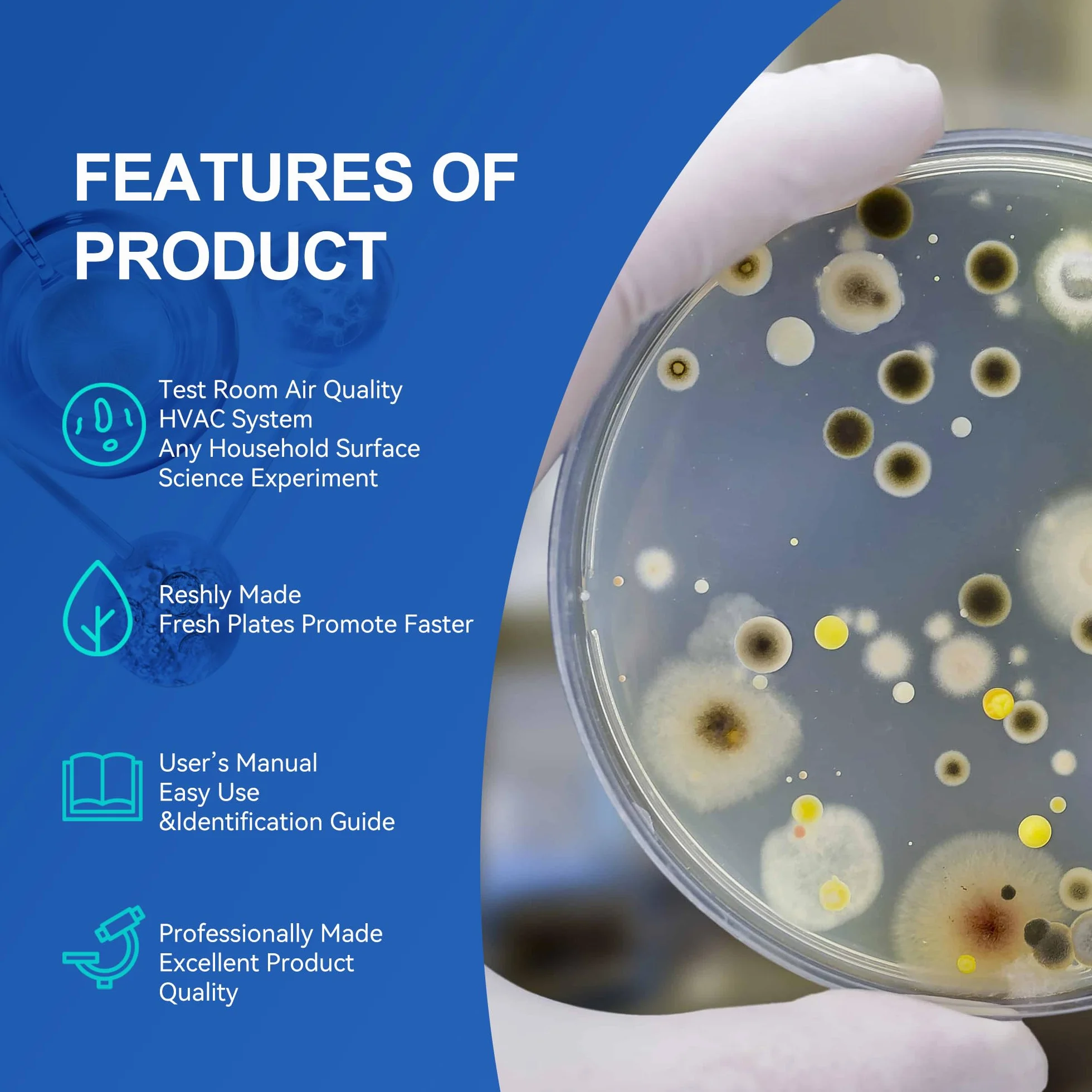 Kit di progetti scientifici per piatti di agar nutrienti e tamponi di cotone preversi per esperimenti scientifici | Kit scientifico batterico sigillato separatamente
