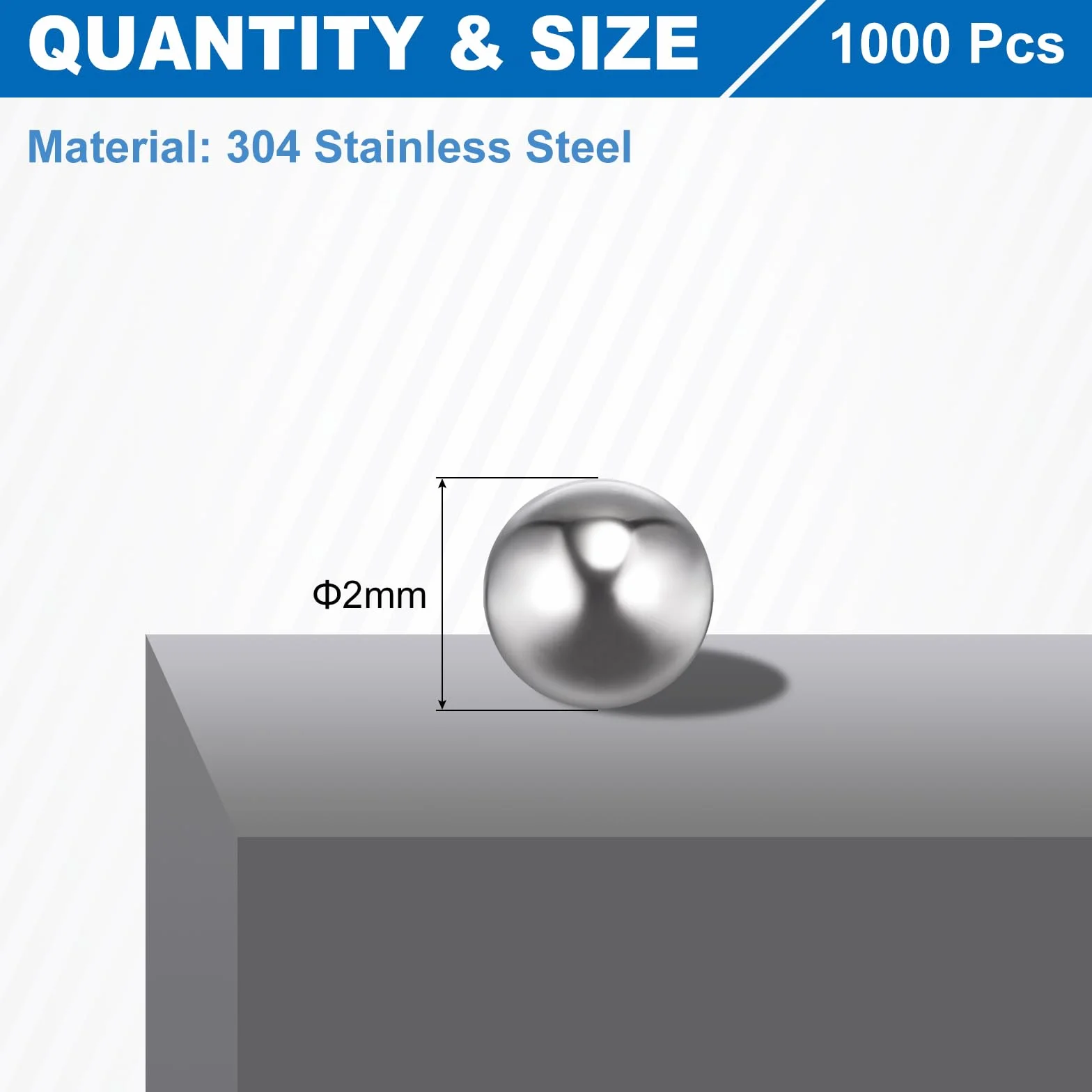 QUARKZMAN 2mm Cuscinetti a Sfera 1000pz Sfere Acciaio Inossidabile 304 G100 Sfere Precisione Sfere Metriche per Miscelazione per Cuscinetti Biciclette Rotelle Cassetti Guide