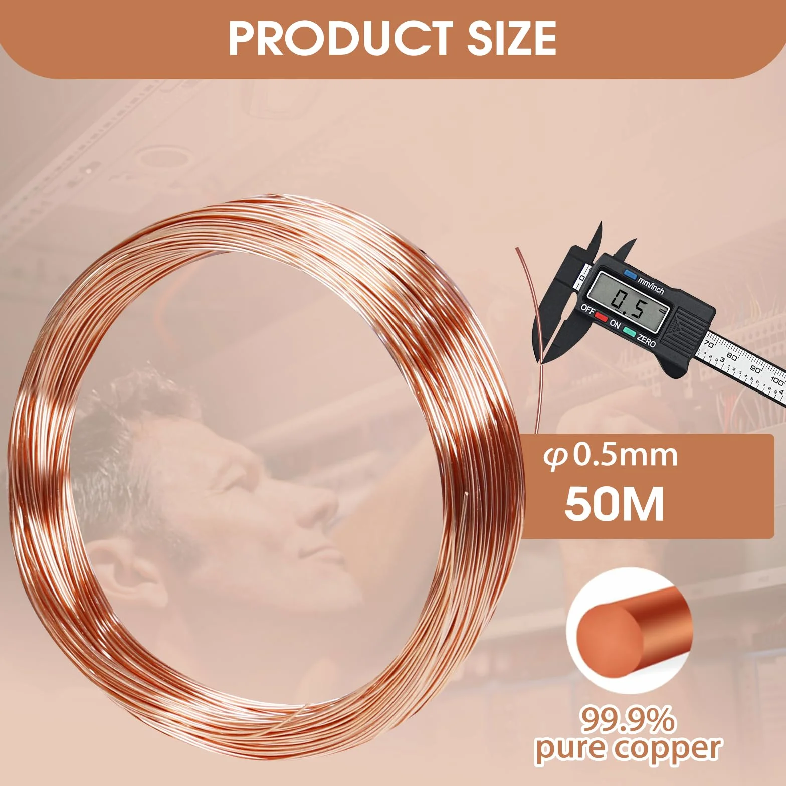 Filo di rame 0.5 mmx 50m, T2 Filo Rame Non Smaltato, Filo Metallico per Bigiotteria, T2 a Filo di Rame Nudo per elettro cultura giardinaggio saldatura elettrica fai da te