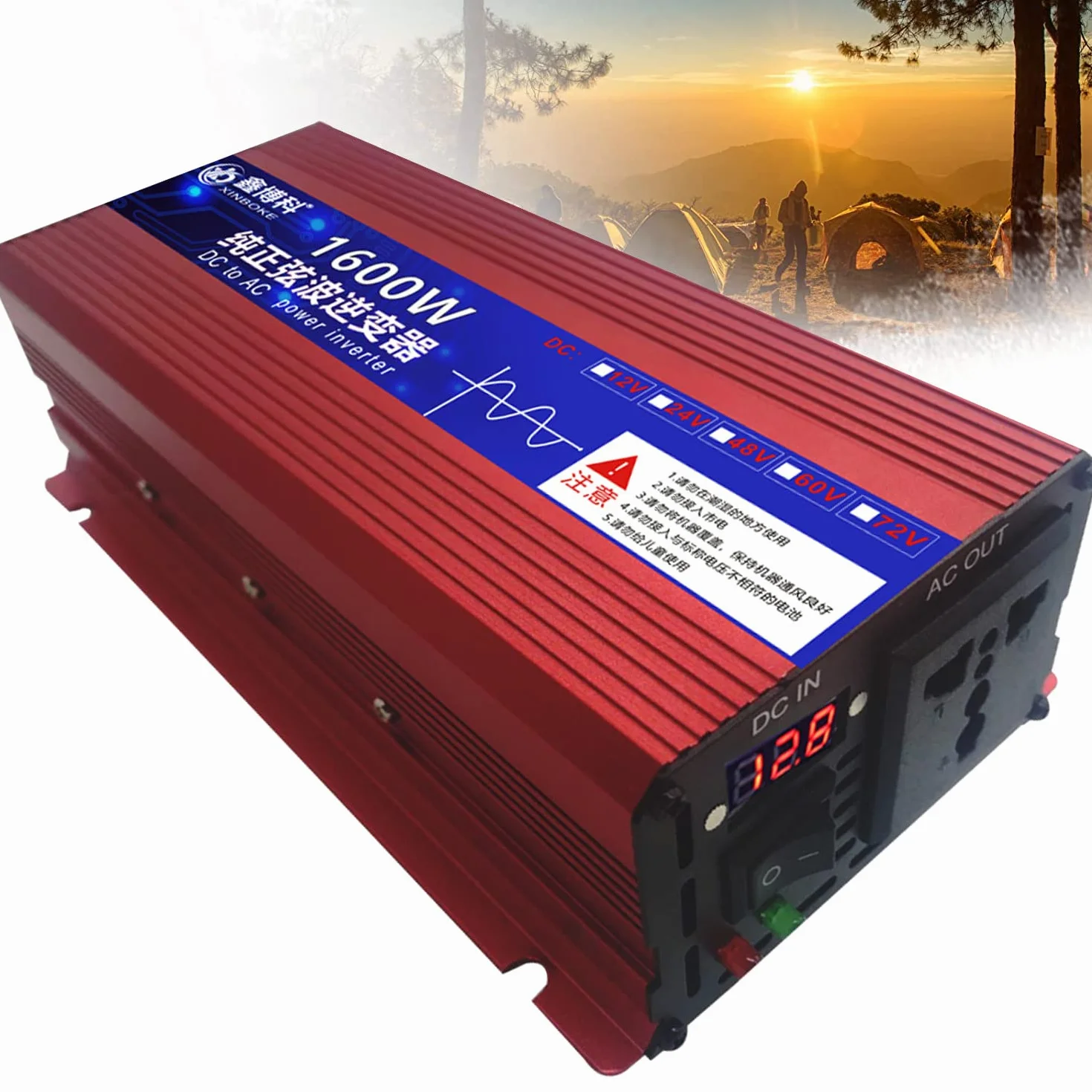 Convertitore di Tensione 12V 24V 48V 60V 72V a 110V 230V Inverter a Onda sinusoidale Pura 600W 1600W 2200W 3000W con Display LCD e Prese CA per Viaggi Domestici Camping RV Emergenza, 2200W-60Vto110V