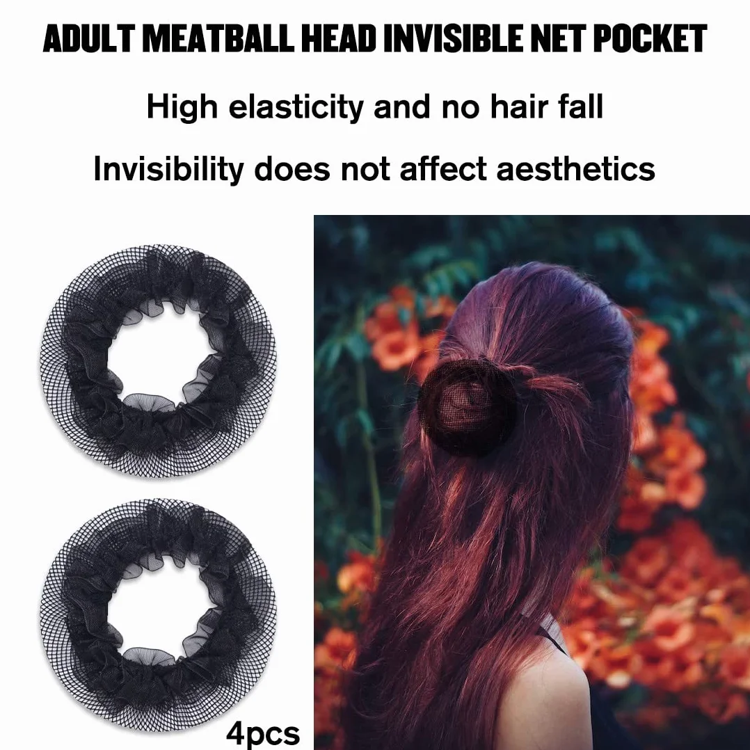 Reti per Capelli Invisibili Stretch 4 Pezzi per Balletto Danza Infermiera Nero