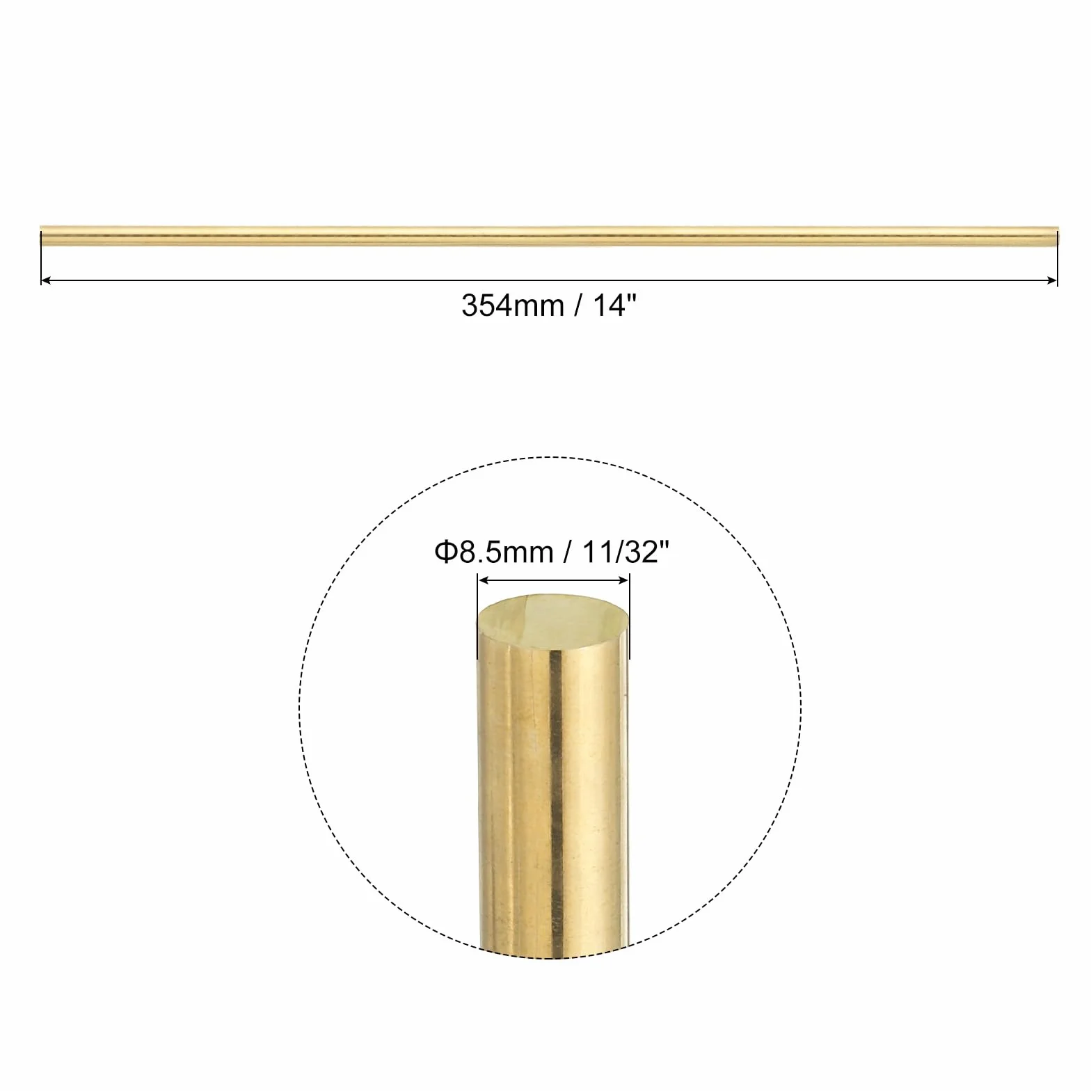 sourcing map 4 aste in ottone (8,5 mm) 354 mm x 354 mm, barra rotonda in ottone massiccio per tornio per manici di coltelli, perni fai da te e modellini di aerei