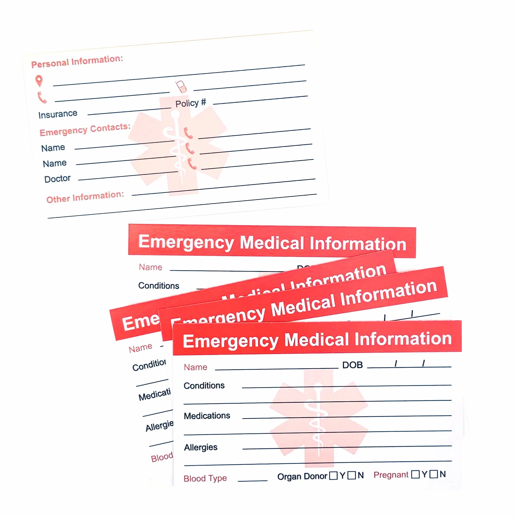 Carte informazioni mediche di emergenza ICE 5 Pack