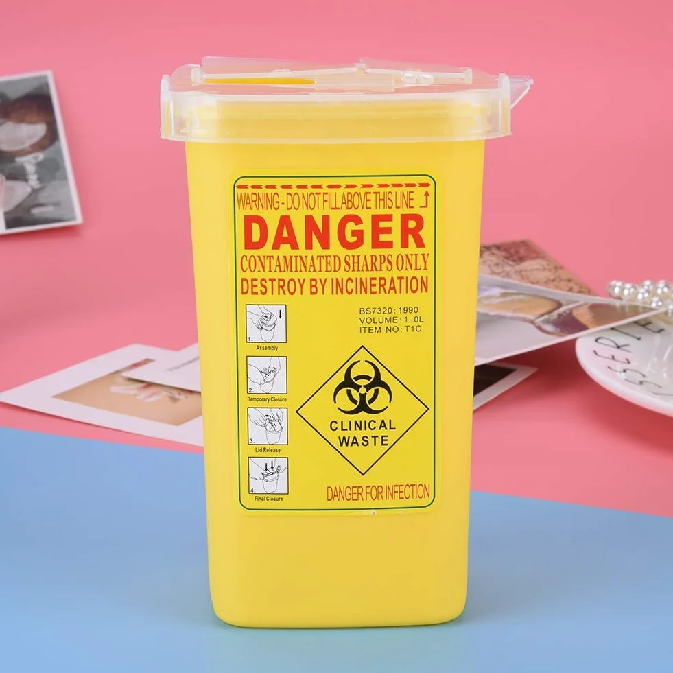 Nikou Contenitore per Rifiuti Taglienti 1 Litro, Sharps Container Smaltimento Plastica per Tatuaggi Giallo
