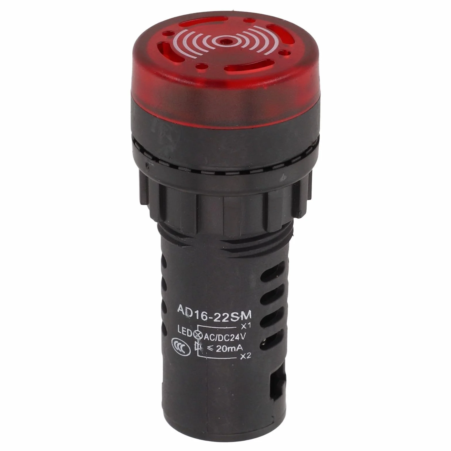 AD16-22SM - Segnalatore acustico ottico con segnale acustico con AC/DC 12V 24V 220V LED rosso lampeggiante foro di montaggio da 22 mm per uso industriale (AC/DC 24V)