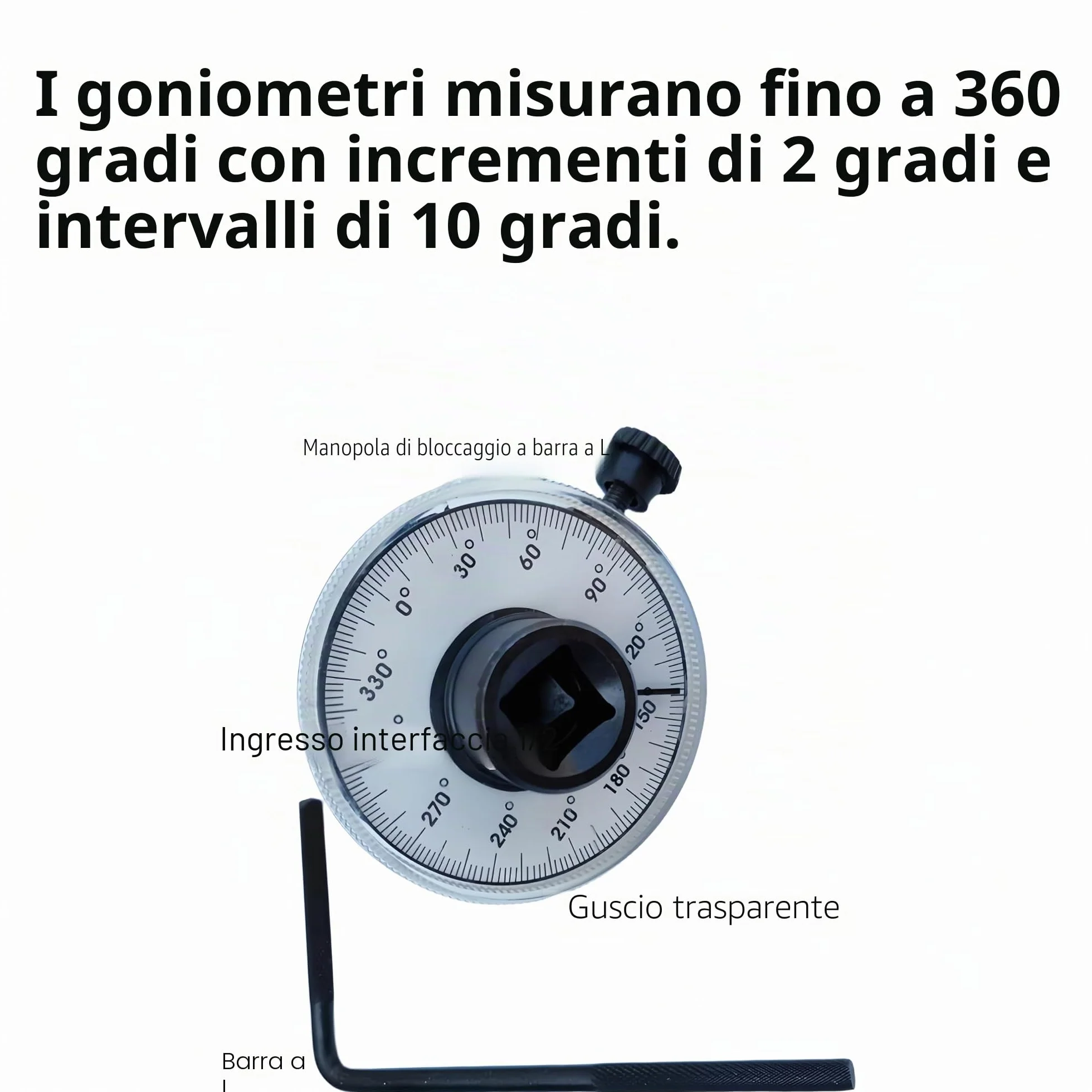 Misuratore di angolo rotativo 360 gradi, chiave di torsione con braccio regolabile, strumento di coppia angolare