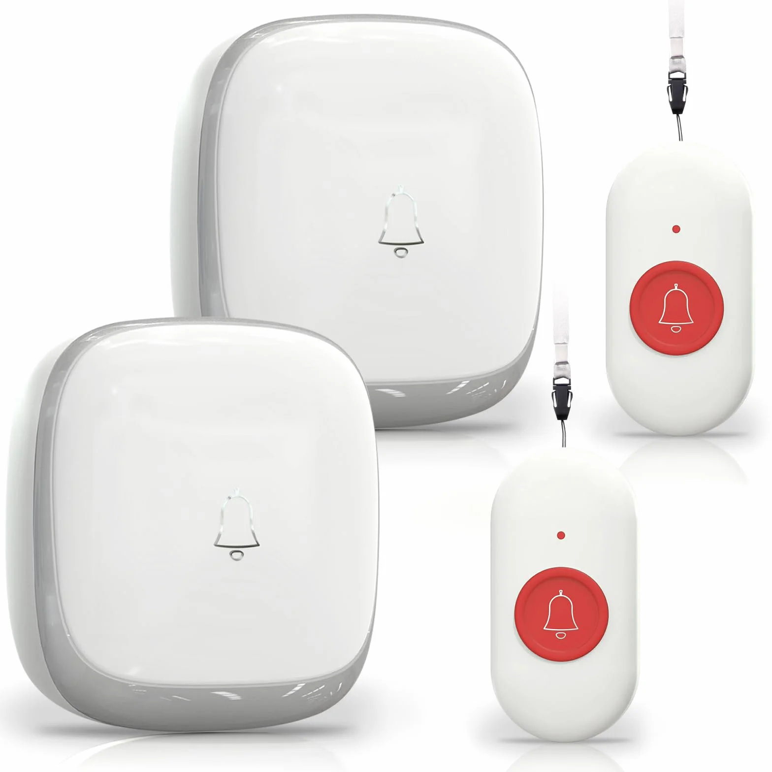 SOS Salvavita Anziani, Wireless Cercapersone Campanello Anziani con Pulsante Emergenza e Salvavita 150m+ per Casa/Anziani/Donne Incinte/Disabili, 2 Ricevitori + 2 Trasmettitori