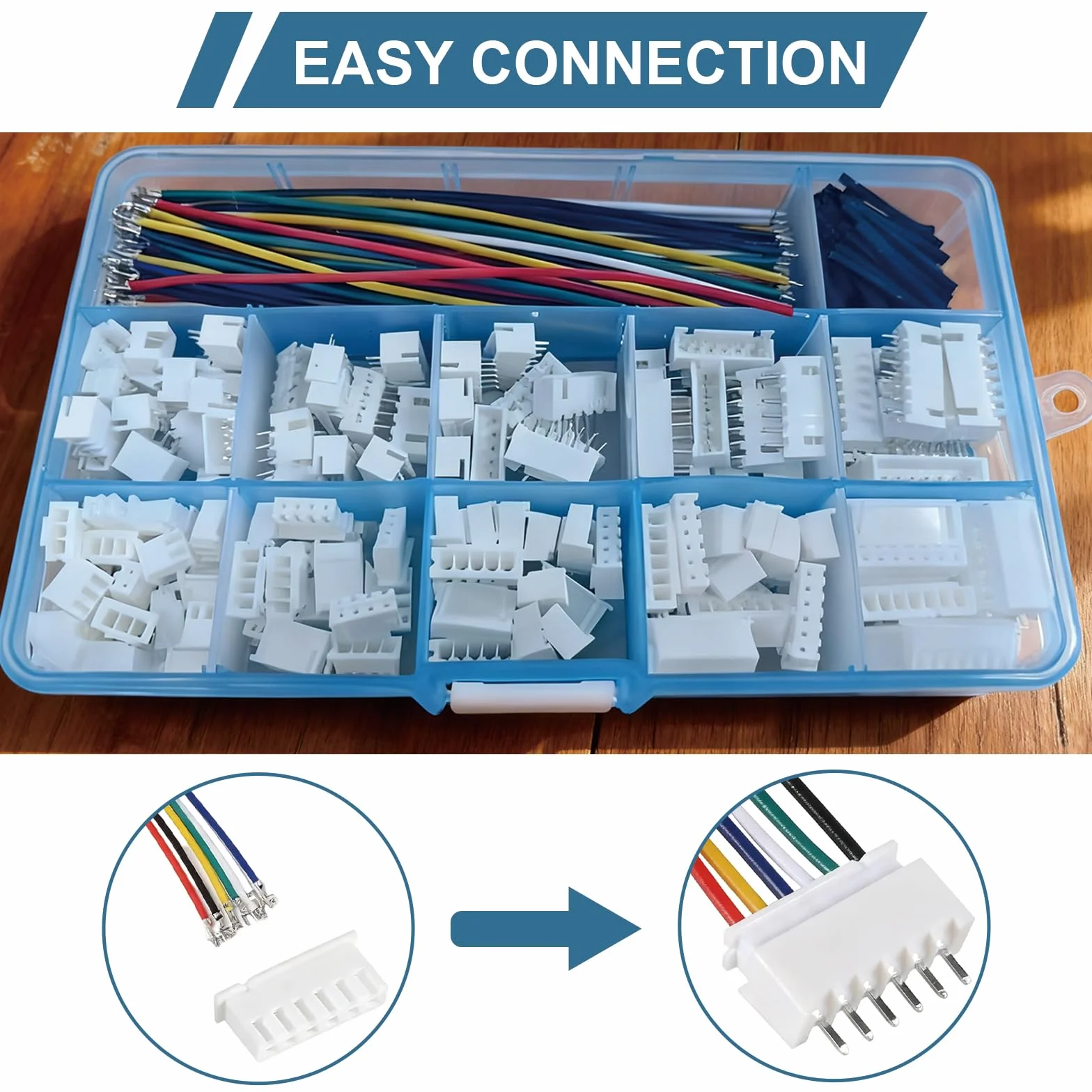 Kit Connettori JST XH 2.54 mm, Cavi Pre-Crimpati 22 AWG, Alloggiamenti Maschio e Femmina, 90 Fili Silicone, Tubo Termorestringente