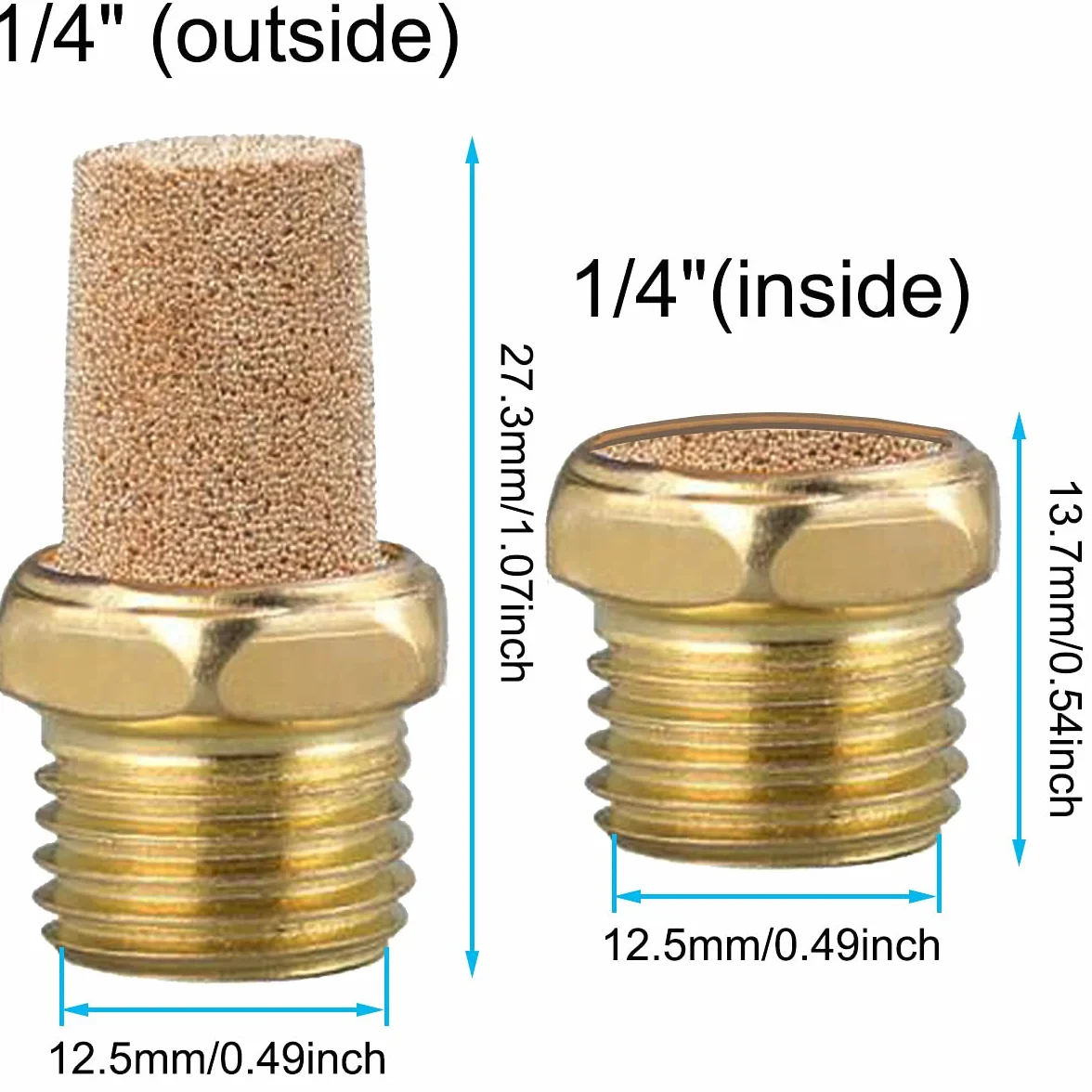 Silenziatore pneumatico in bronzo sinterizzato con filettatura maschio 1/4" esagonale