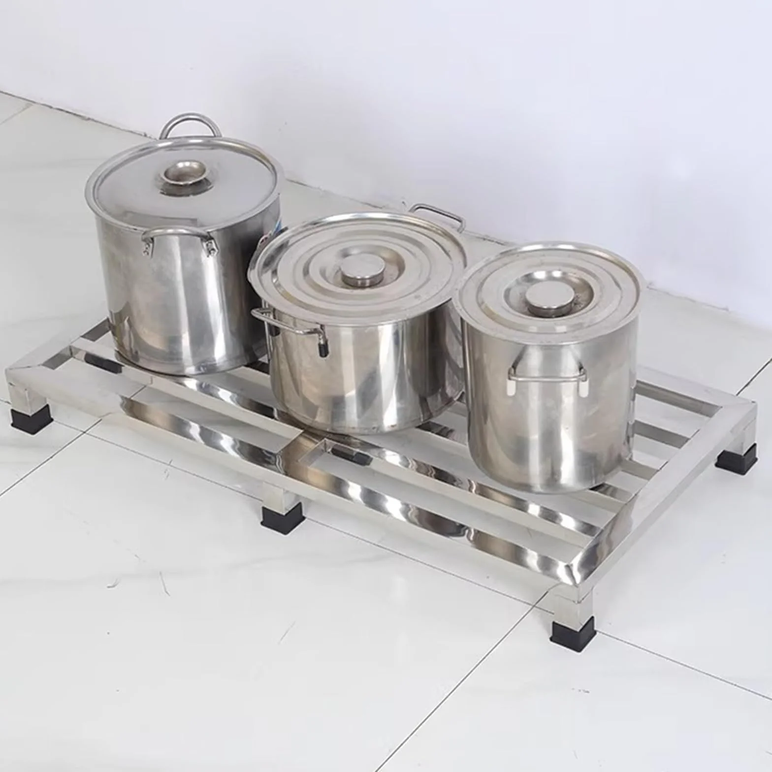 WIGING Pallet in Acciaio Inossidabile Carico Rack di Stoccaggio, Mobili Base per Elettrodomestici, Pallet da Pavimento per Magazzini Garage Cucine Negozi(60x90x10cm)