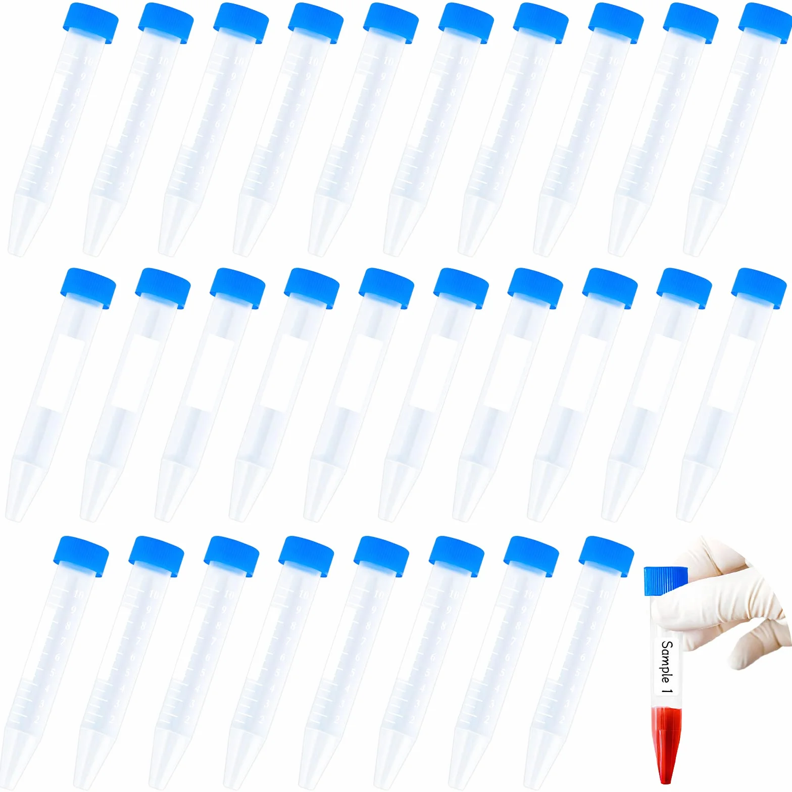 Probówki do wirowania 60 szt. 10 ml plastikowe z podziałką do przechowywania próbek laboratoryjnych