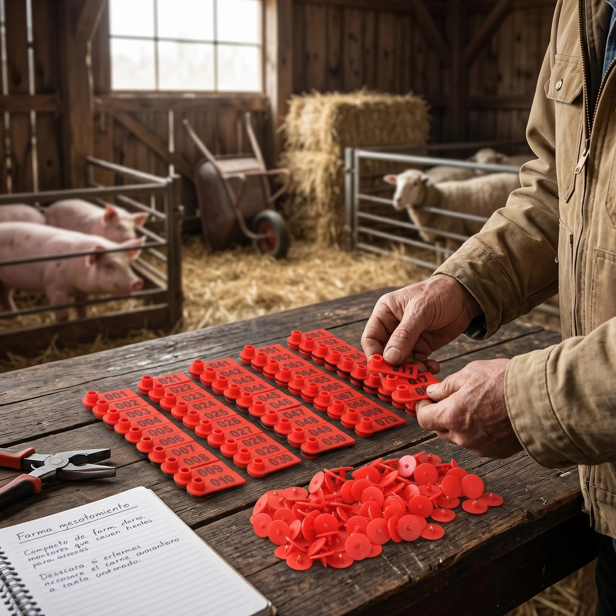 Etichette auricolari per bestiame numerate 001-100 100 pezzi in plastica rossa, per identificazione bovini pecore capre