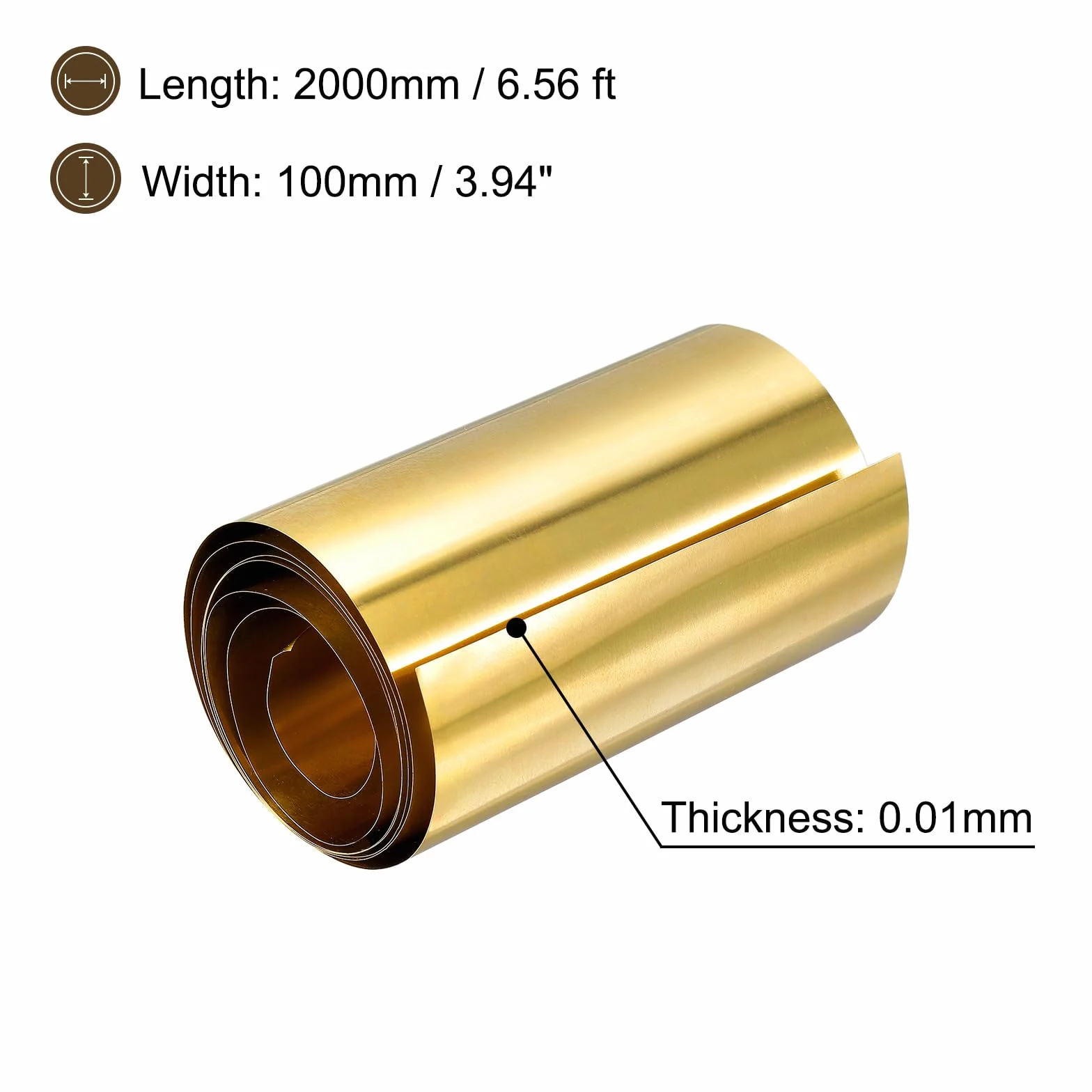 QUARKZMAN Rotolo di Lamiera in Ottone, 2000mm x 100mm x 0,01mm per Artigianato, Riparazioni Elettriche, Messa a Terra