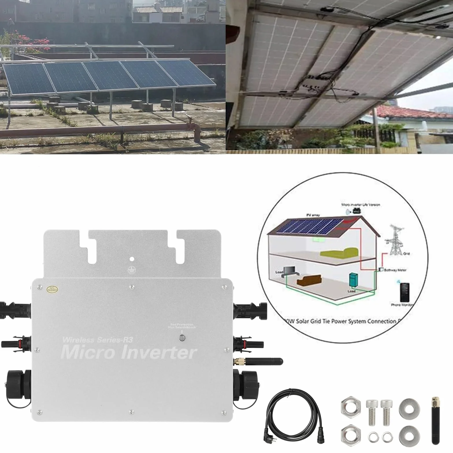Jadeshay Microinverter,800W Inverter Fotovoltaico Grid Tie Inverter Micro Inverter DC22-60V Inverter di Rete con Sistema di Monitoraggio del Telefono Cellulare per 2 Pannelli Solari